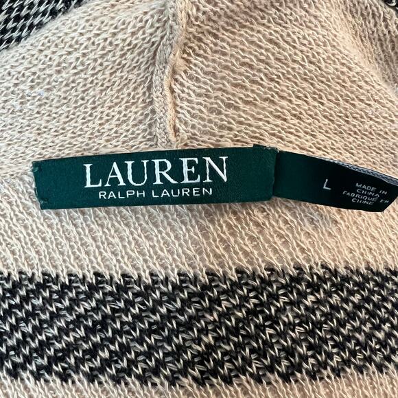 Lauren Ralph Lauren Tan Black Stripe Open Front Long Cardigan Duster Large - Picture 4 of 5